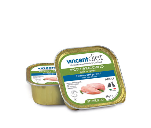 Patè Vincent Diet Gatto Sterilizzato Ricco di Tacchino